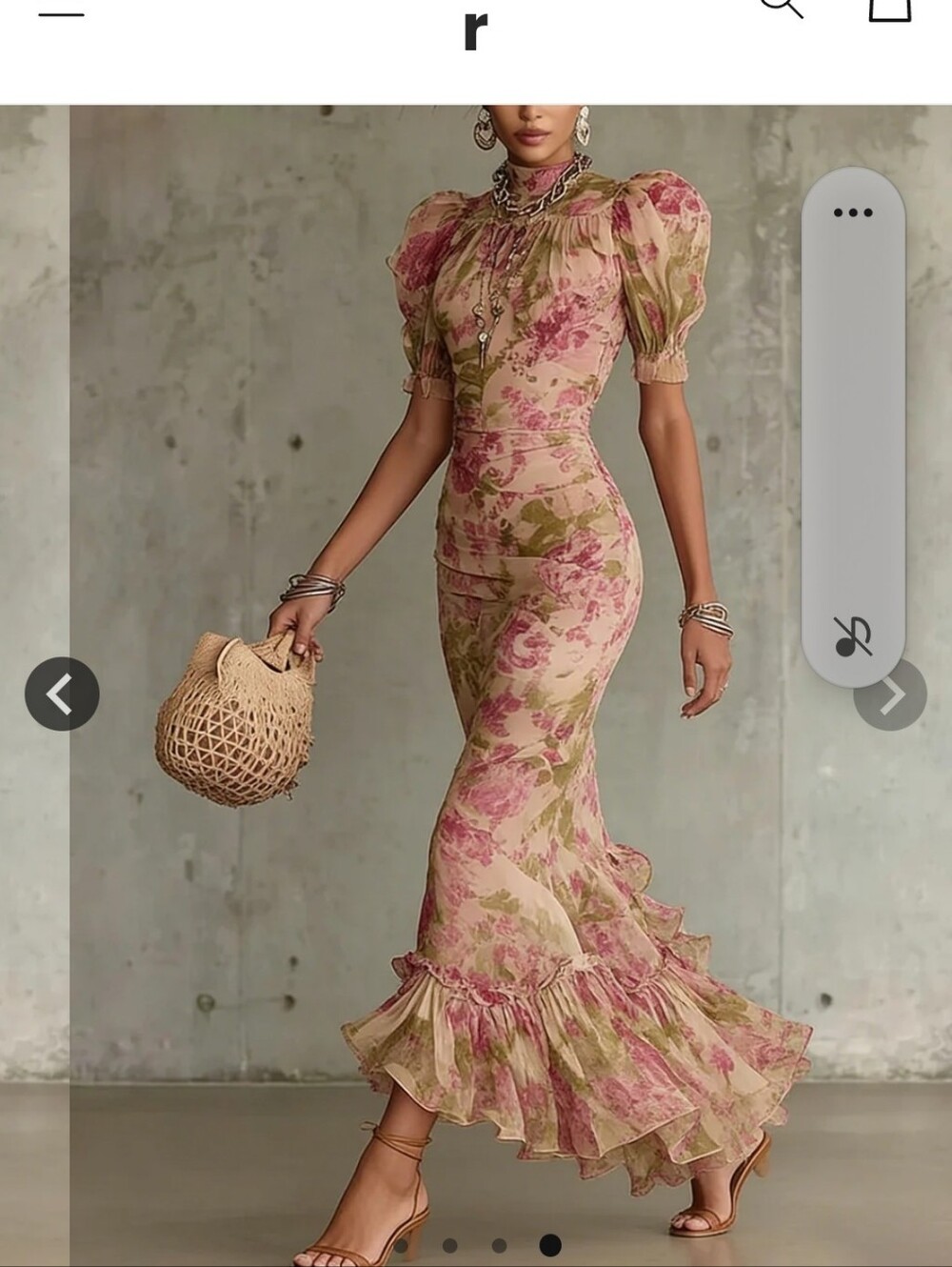 Ladies Pink Floral Maxi Dress - Elegant High Neck